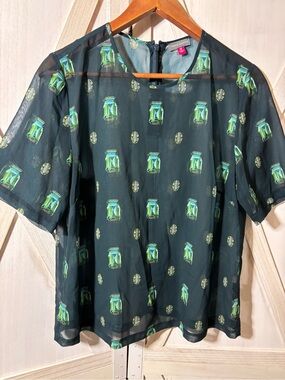 Vince Camuto Sheer Green Gem Print Short Sleeve Shirt